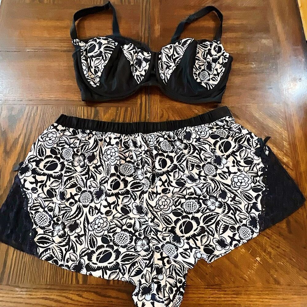 Sophie Theallet for Cacique Lingerie Balconette Bra set Black/White Floral 18/20
